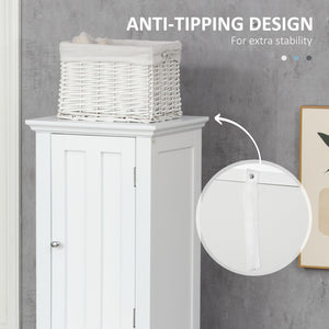 Bathroom Cabinet, Freestanding Linen Cabinet with Open Shelves, 13.8" x 11.8" x 62.4", White