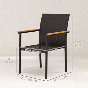 Stackable Wicker Patio Chairs Set of 2 with Removable Cushion, Armrest for Garden, Porch, Yard, Navy Blue