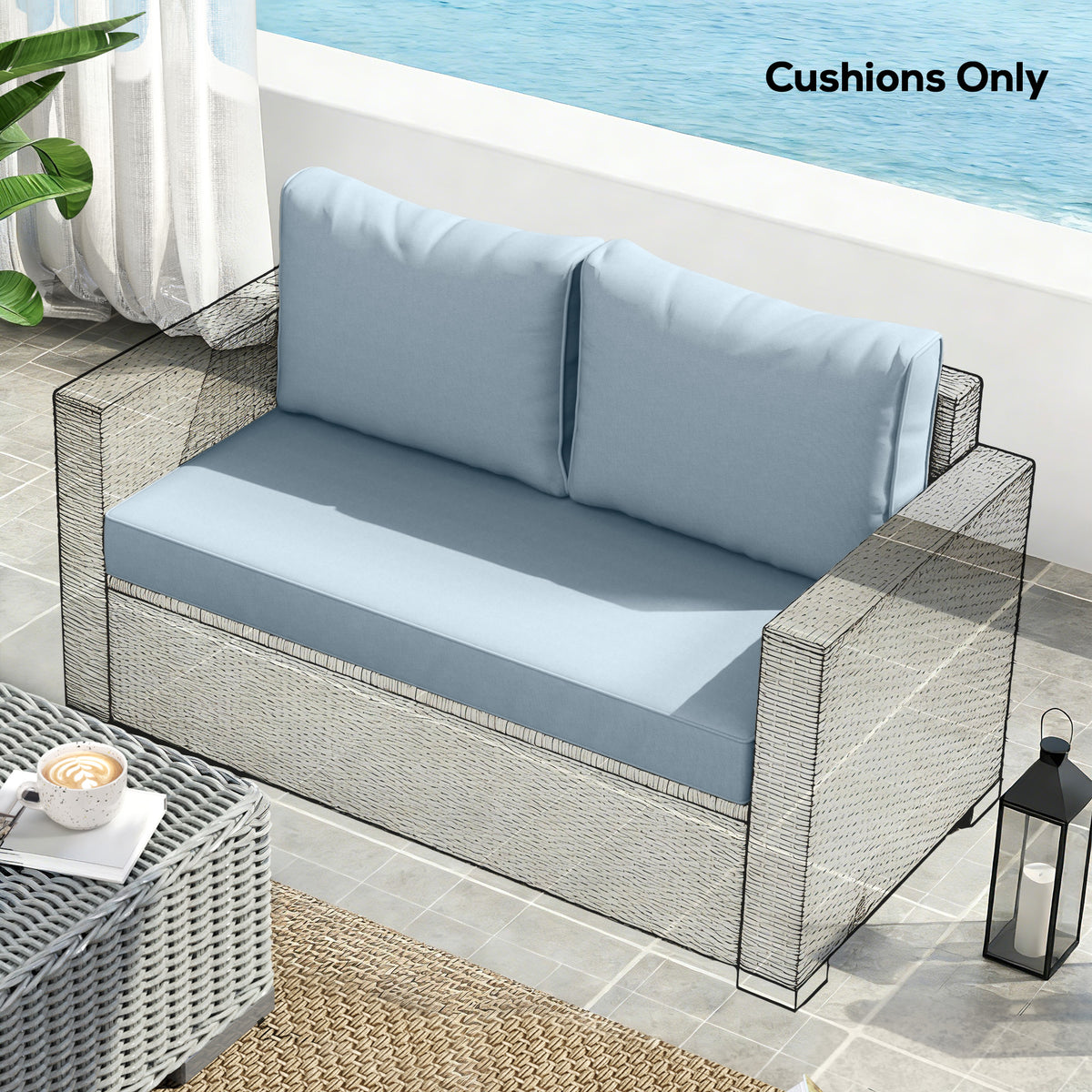 Outdoor Seat Cushions with Backrest, Loveseat Double Sofa Outdoor Furniture Cushions, Beige – view 27