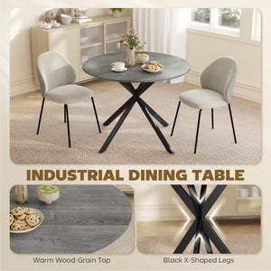 40" Round Kitchen Table for 4, Industrial Dining Table with Steel Legs for Dining Room, Distressed Grey