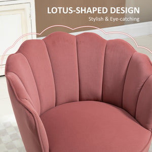 Modern Vanity Chair, Velvet-feel Fabric Leisure Accent Chair with Wood Legs for Living Room, Pink
