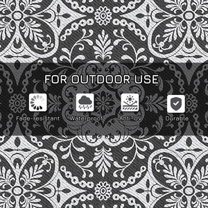 Portable Outdoor Rug with Carry Bag, 9' x 18' Reversible Mat, Waterproof Plastic Straw RV Rug for Backyard, Deck, Picnic, Beach, Camping, Blue & White Flower