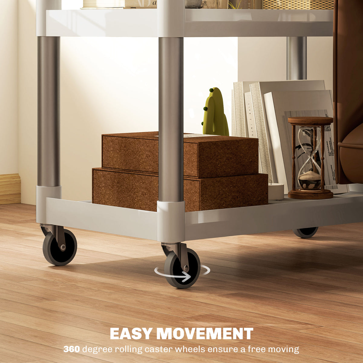 3-Tier Utility Cart Large Rolling Storage Trolley with 3 Shelves Metal Clean Service Cart, Restaurant, Hotel, Livingroom, Silver and Grey