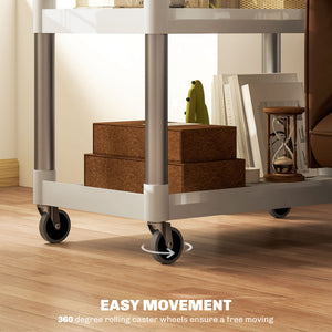 3-Tier Utility Cart Large Rolling Storage Trolley with 3 Shelves Metal Clean Service Cart, Restaurant, Hotel, Livingroom, Silver and Grey