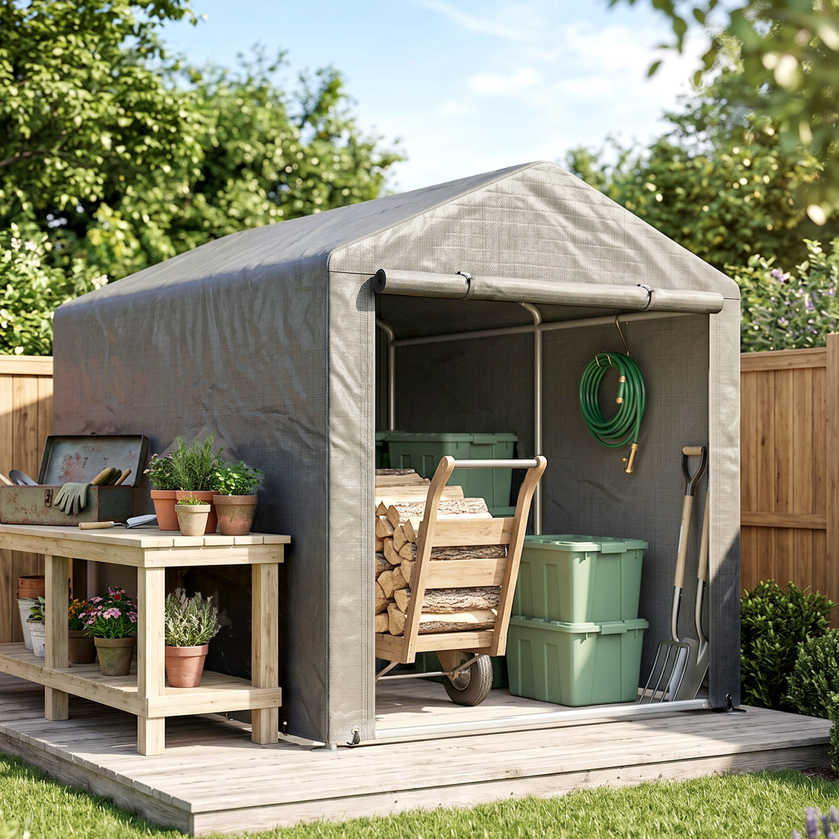 Portable Bicycle Shed with Galvanised Steel Frame and Large Door, Waterproof Outdoor Shed for Garden Tools – view 20
