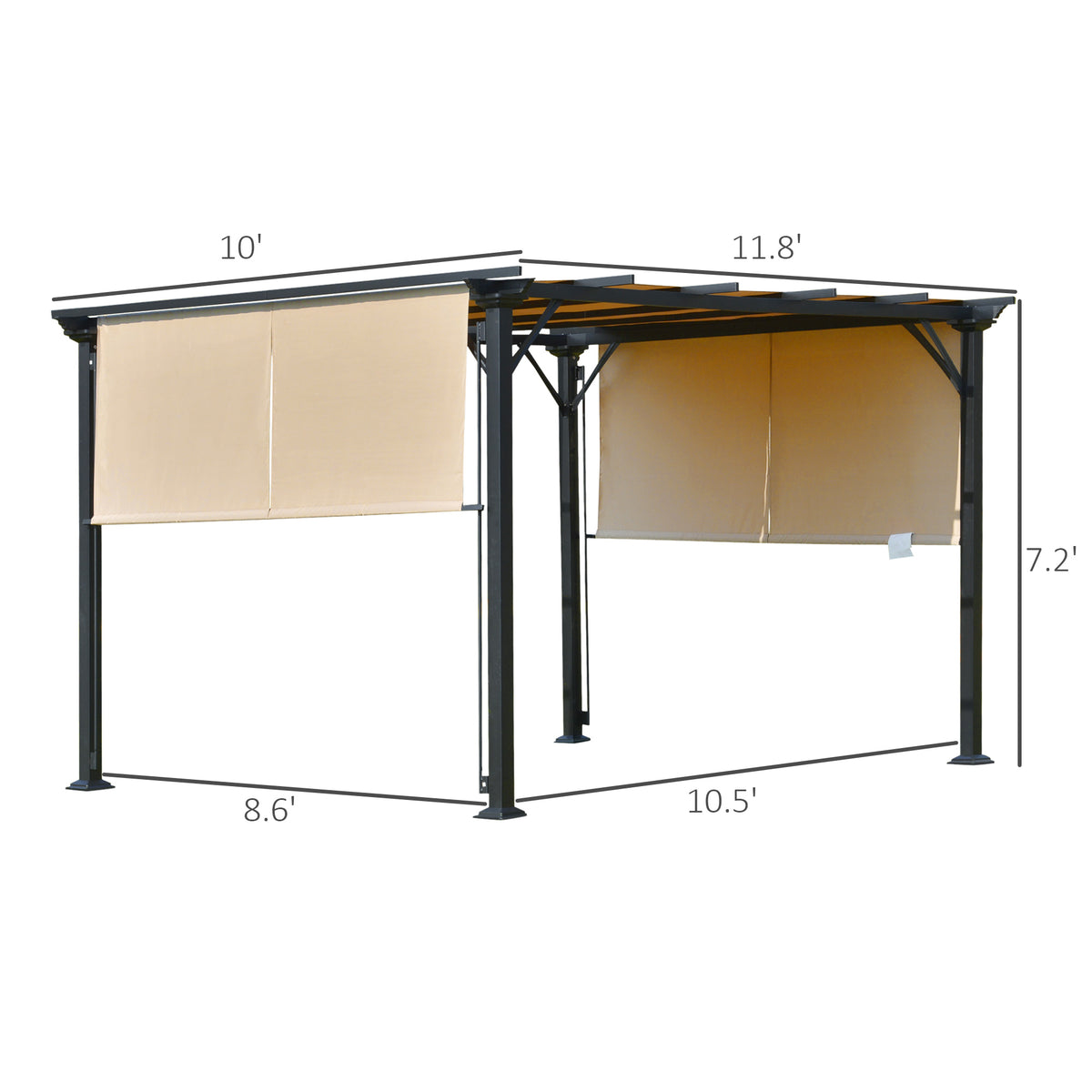 12' x 10' Outdoor Patio Gazebo Pergola with Retractable Canopy Roof, Steel Frame with Stakes – view 4