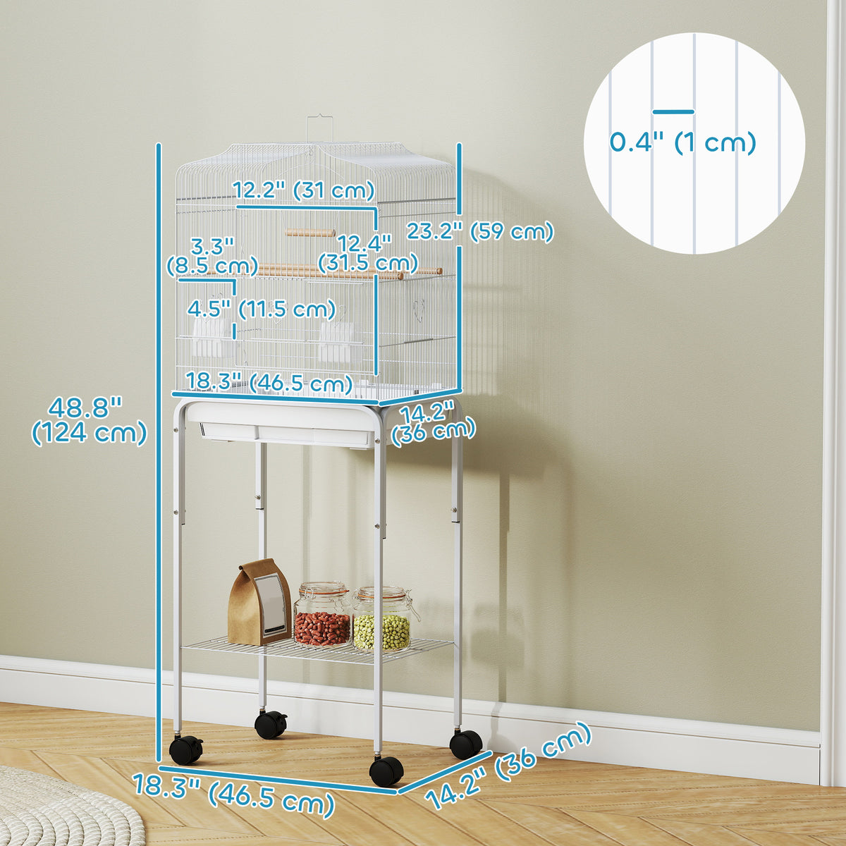 62" Rolling Bird Cage Cockatoo House Play Top Finch Pet Supply with Storage Shelf, Wheels - Black – view 23