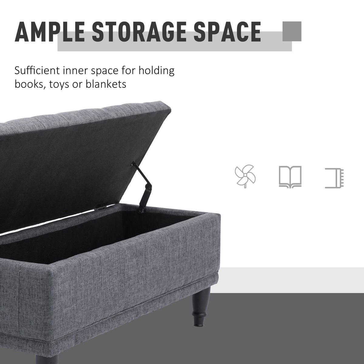Storage Ottoman, Linen Fabric End of Bed Bench with Soft Close Lid – view 13