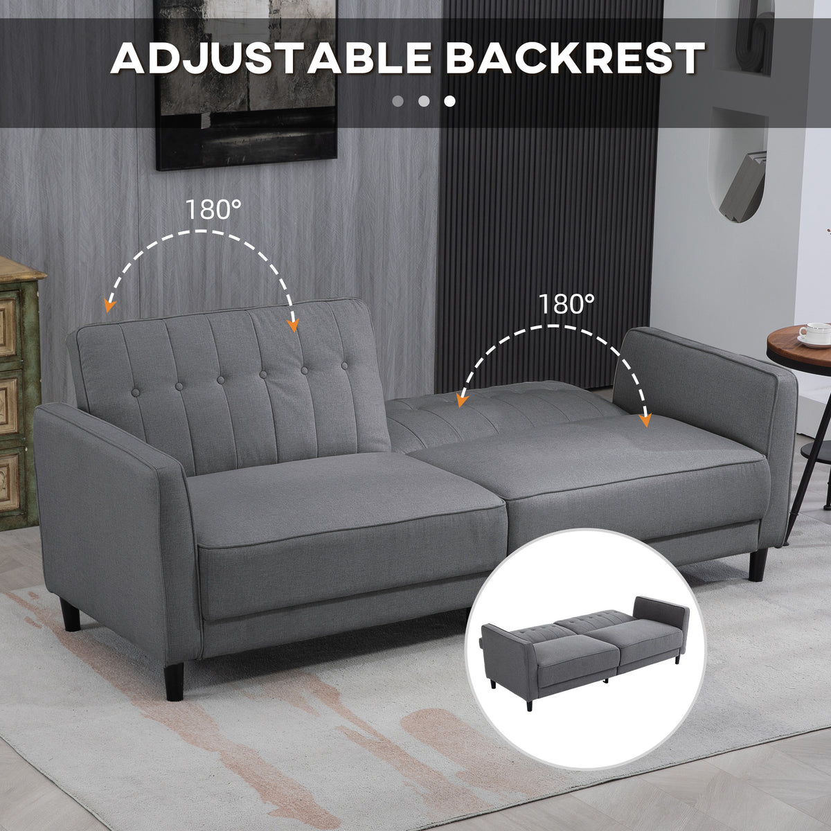 Convertible Bed with Couch, Button Tufted Fabric Sofa Bed with Adjustable Back for Living Room – view 4