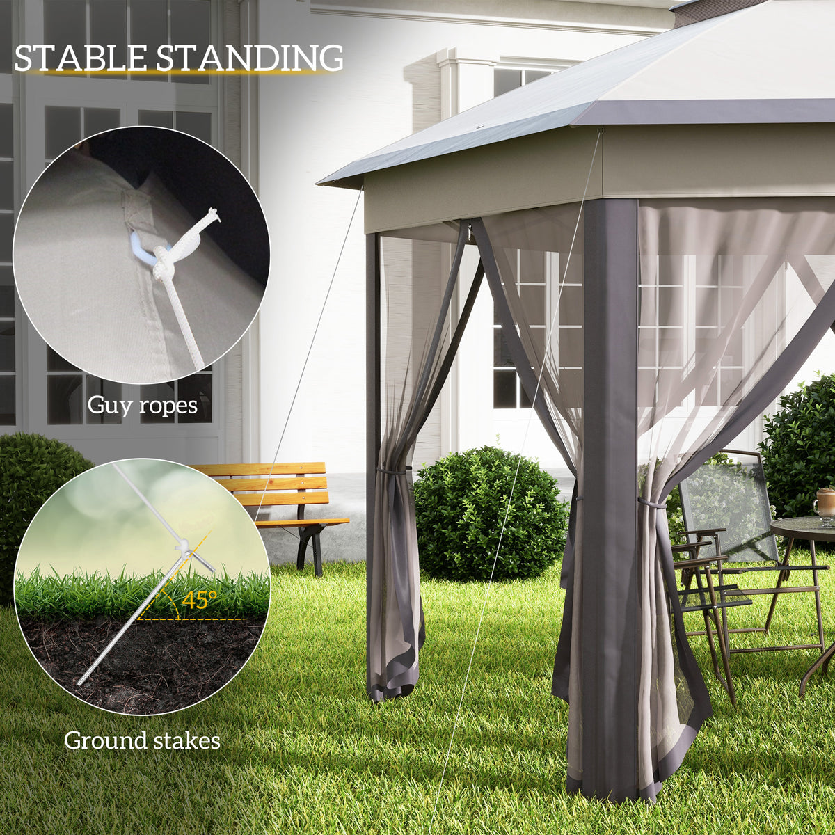 13' x 13' Pop Up Canopy Tent with Netting and Carry Bag, Instant Sun Shelter, Coffee and Beige – view 5
