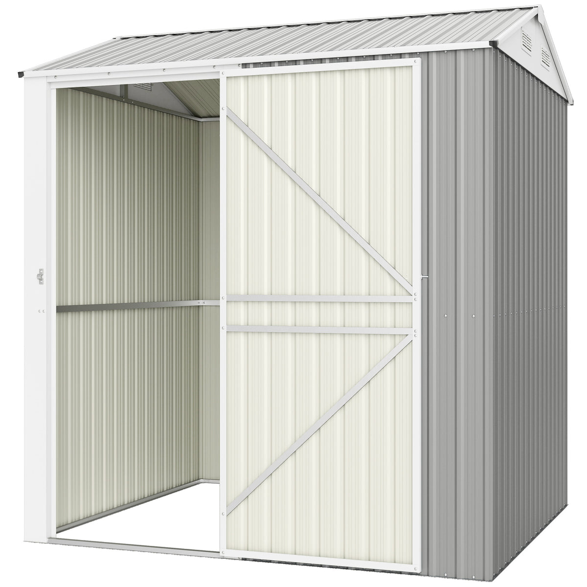 7' x 6' Tall Outdoor Storage Shed, Waterproof Metal Garden Shed with Gloves, Lockable Door, Dark Grey – view 8
