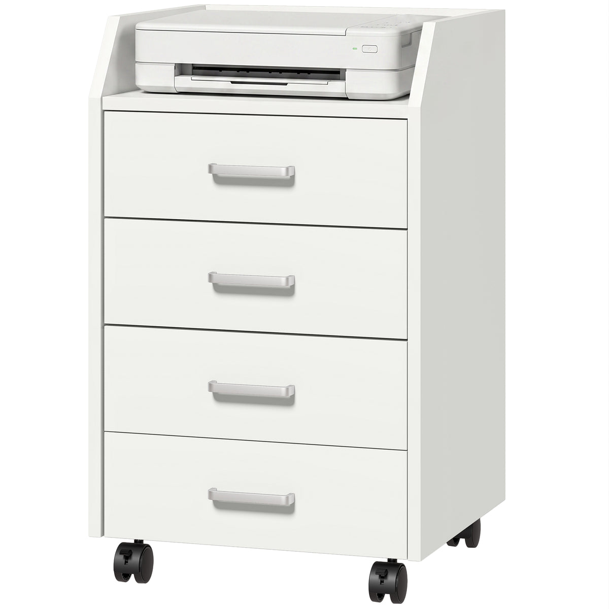 4-Drawer Vertical Mobile Filing Cabinet, File Cabinet with Lockable Wheels for Home Office, White