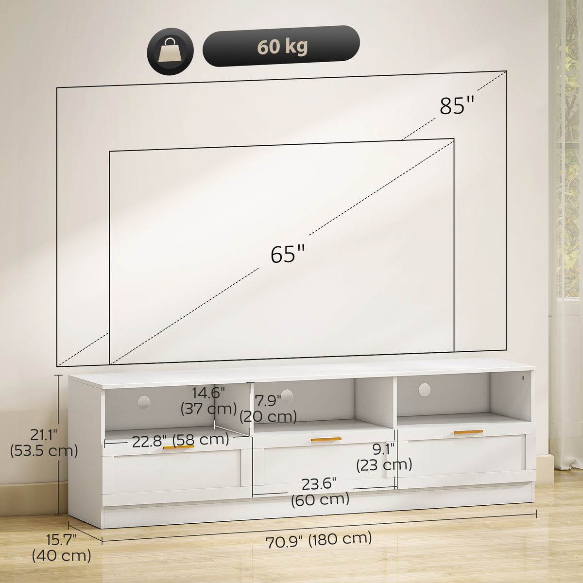 TV Stand with Storage, Modern Entertainment Center with 3 Cabinets and 3 Open Shelves, for TVs up to 85" – view 9
