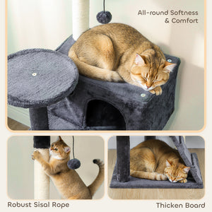 63 Inch Cat Tree with Sisal Scratching Posts, Condos, Plush Perches, Hammock, Ladder, Dangling Balls, Beige – view 13