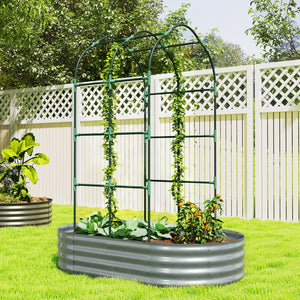 Galvanised Raised Garden Bed with Arched Trellis, 5 x 3 x 6ft Metal Outdoor Planter Box with Open Bottom, Silver