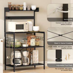 Kitchen Baker's Rack with Power Outlet, Coffee Bar Station with Adjustable Shelves and Hooks – view 13