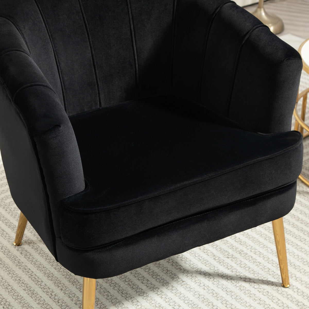 Fabric Armchair, Modern Accent Chair with Gold Metal Legs for Living Room, Bedroom, Home Office, Black – view 6