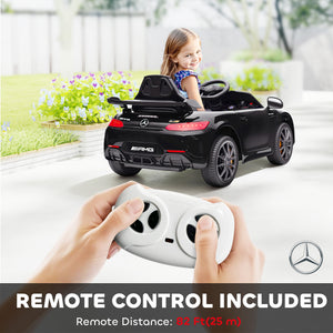 Qaba Mercedes-Benz AMG GTR Licensed 12V Battery Powered Kids Electric Car w/ Remote, Soft Start, Lights, Music Horn, Black
