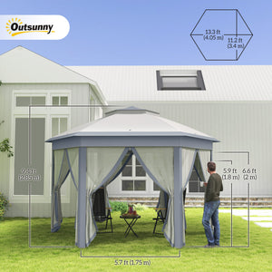 13' x 13' Pop Up Canopy Tent with Netting and Carry Bag, Instant Sun Shelter, Coffee and Beige – view 9