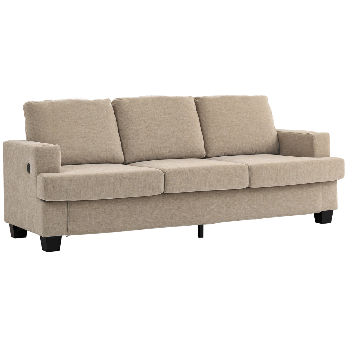 3 Seater Sofa with USB Ports & Cup Holders, Chenille-Feel Upholstered Couch for Living Room, Grey – view 8