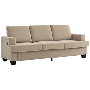 3 Seater Sofa with USB Ports & Cup Holders, Chenille-Feel Upholstered Couch for Living Room, Grey – view 8