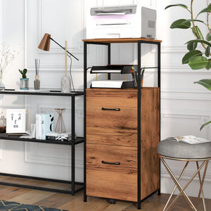 Vertical Filing Cabinet, Tall File Cabinet with 2 Drawers, Hanging Bars for Letter and A4 Size, Rustic Brown – view 6