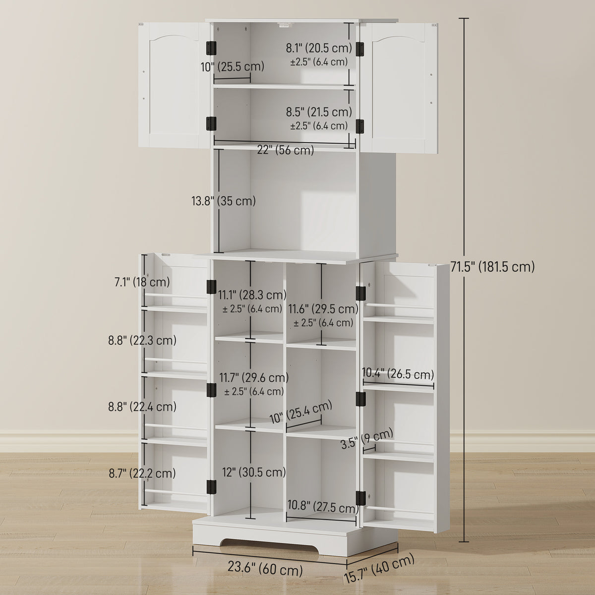 71.5" Tall Pantry Cabinet, Farmhouse Kitchen Storage Cabinet with Adjustable Shelves, 8 Door Spice Racks – view 9