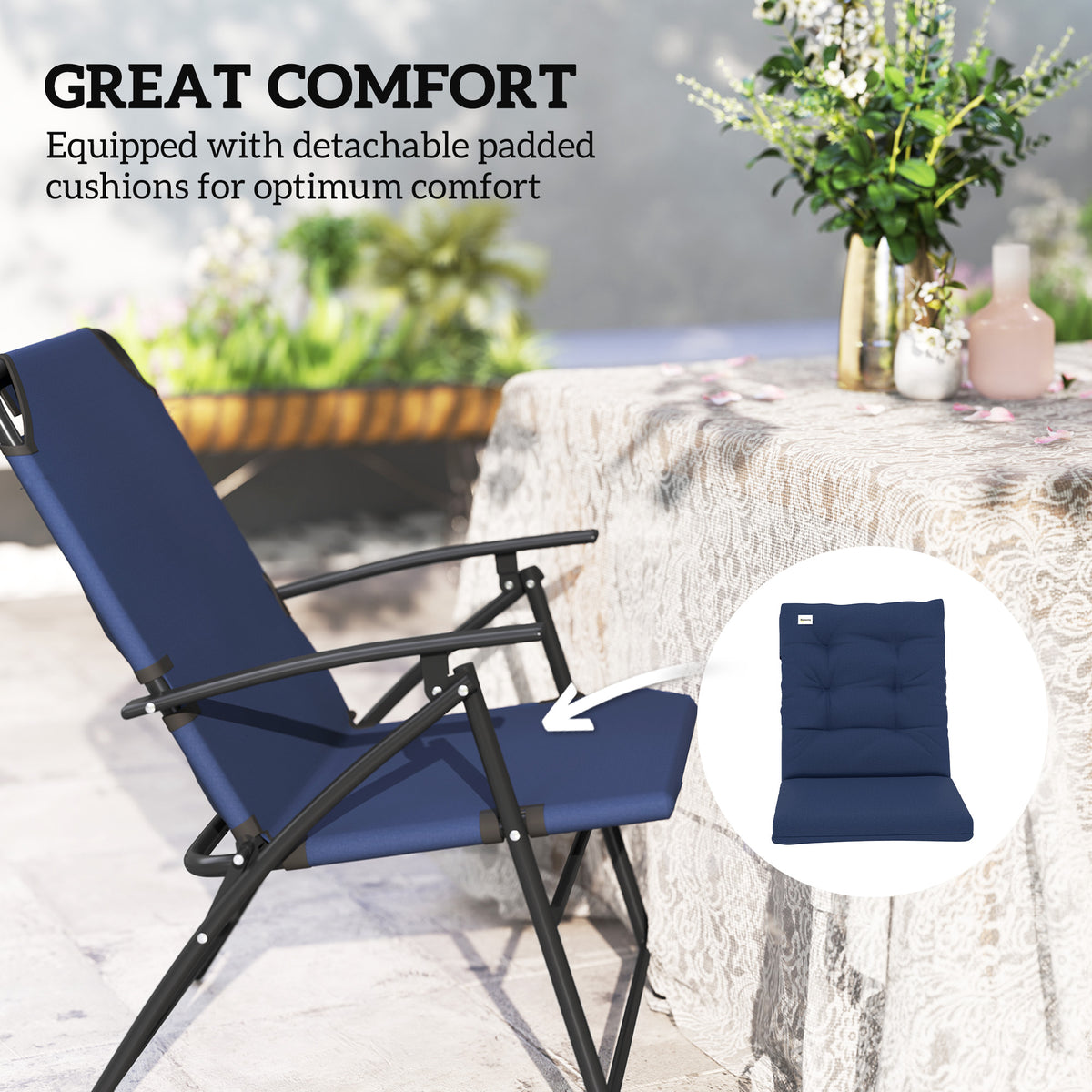 Set of 2 Outdoor Folding Chairs with Adjustable Backrest, Padded Camping Chairs for Outdoor Events, Grey – view 27