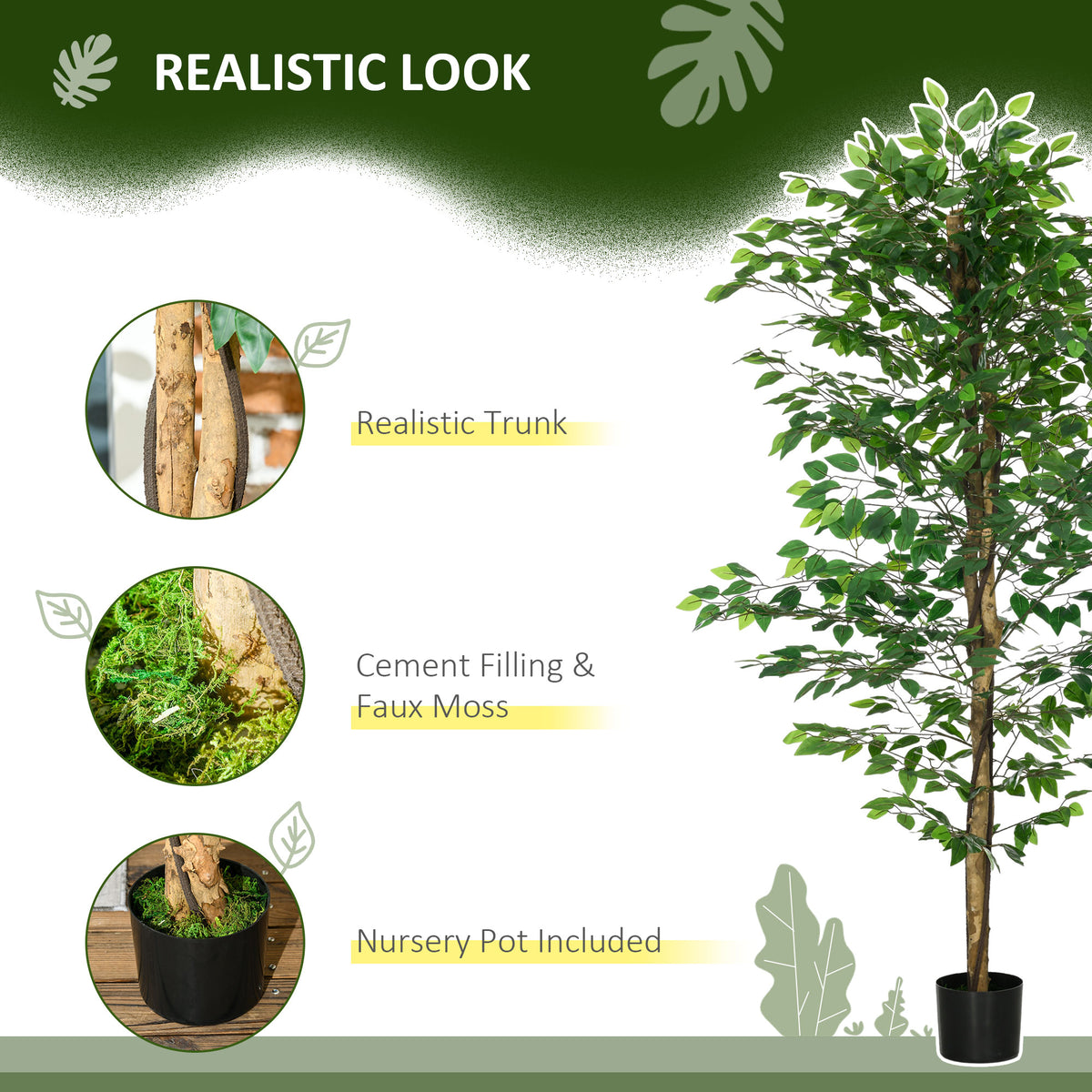 Set of 2 6ft Artificial Trees Ficus, Indoor Fake Plants with Pot, for Home Decor