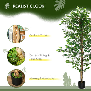 Set of 2 6ft Artificial Trees Ficus, Indoor Fake Plants with Pot, for Home Decor