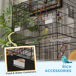52" Bird Cage with Rolling Stand, Toys, for Budgies Canaries Black – view 18