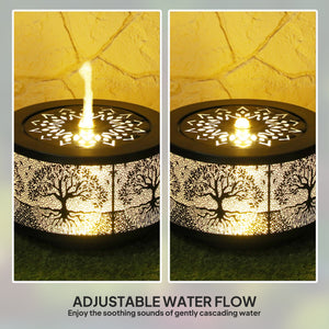 Outdoor Water Fountain with LED Lights, 10" Tall Garden Waterfall Fountain Feature with Adjustable Flow, Black