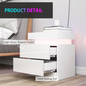 Nightstand Set of 2, End Side Tables with LED Lights, Bedside Tables with 2 Drawers, for Bedroom, White