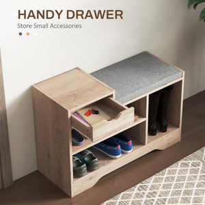 Upholstered Shoe Storage Bench, Hallway Shoe Storage with Seat, Drawer, 3 Open Shelves for Entryway, Grey – view 4