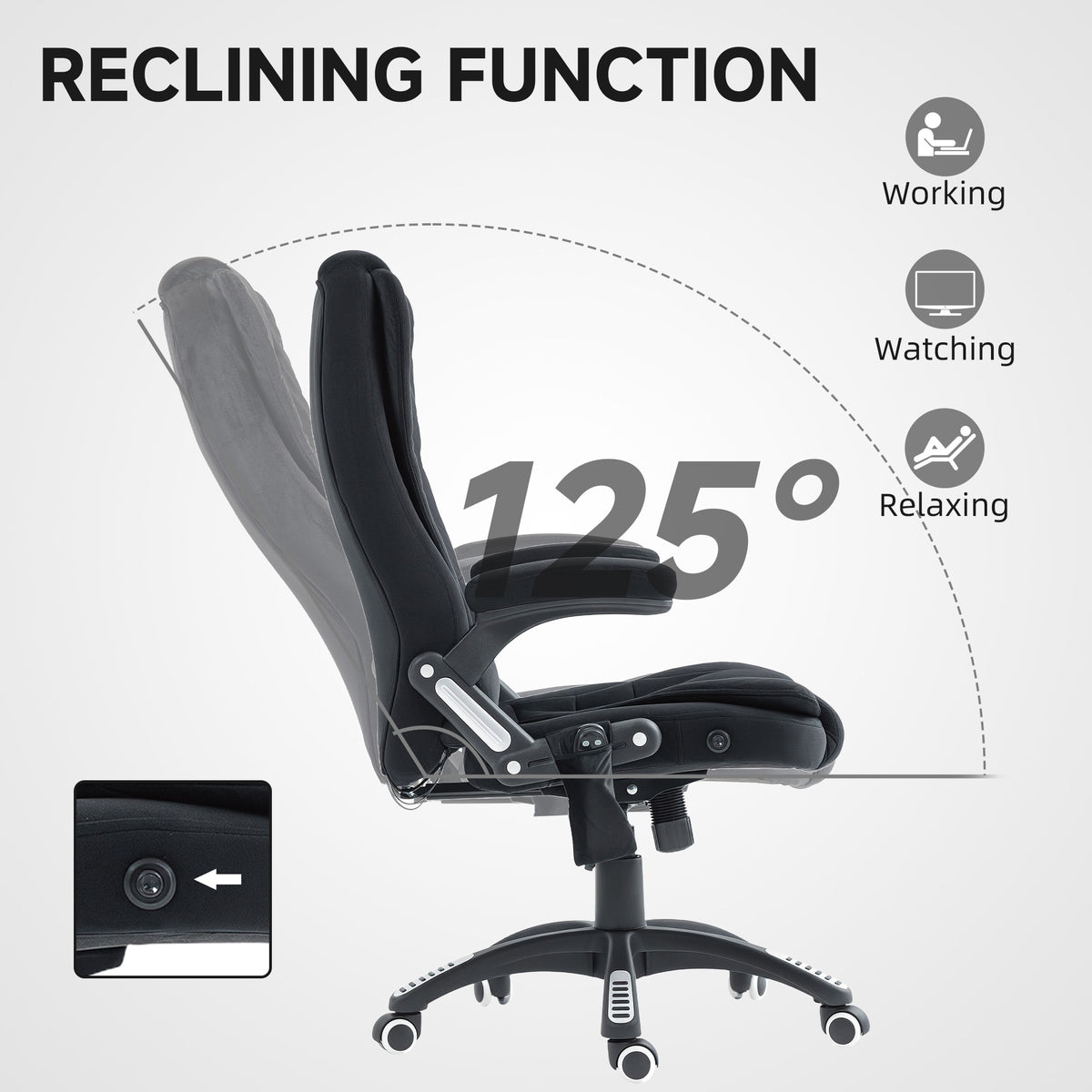 6 Point Vibrating Massage Office Chair High Back Executive Chair with Reclining Back, Swivel Wheels, Black