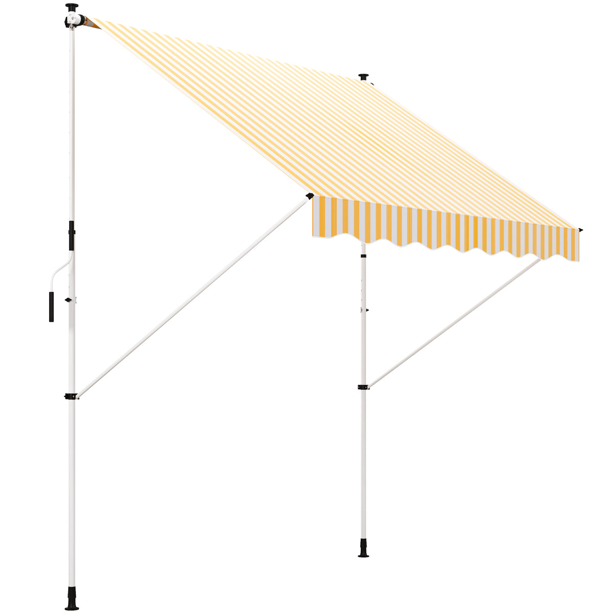 10x5ft Manual Retractable Awning, Patio Sun Shade Canopy Shelter with 5.6-9.2ft Support Pole, Water Resistant UV Protector, for Window, Door, Porch, Deck, Grey