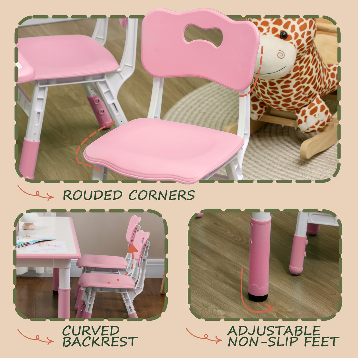 Qaba Kids Table and Chair Set with 4 Chairs, Adjustable Height, Easy to Clean, for 1.5 - 8 Years Old