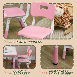 Qaba Kids Table and Chair Set with 4 Chairs, Adjustable Height, Easy to Clean, for 1.5 - 8 Years Old