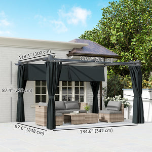 10' x 13' Pergola with Retractable Canopy and Curtains, UPF30+ Sun Shade Shelter for Grill, Garden, Backyard, Deck