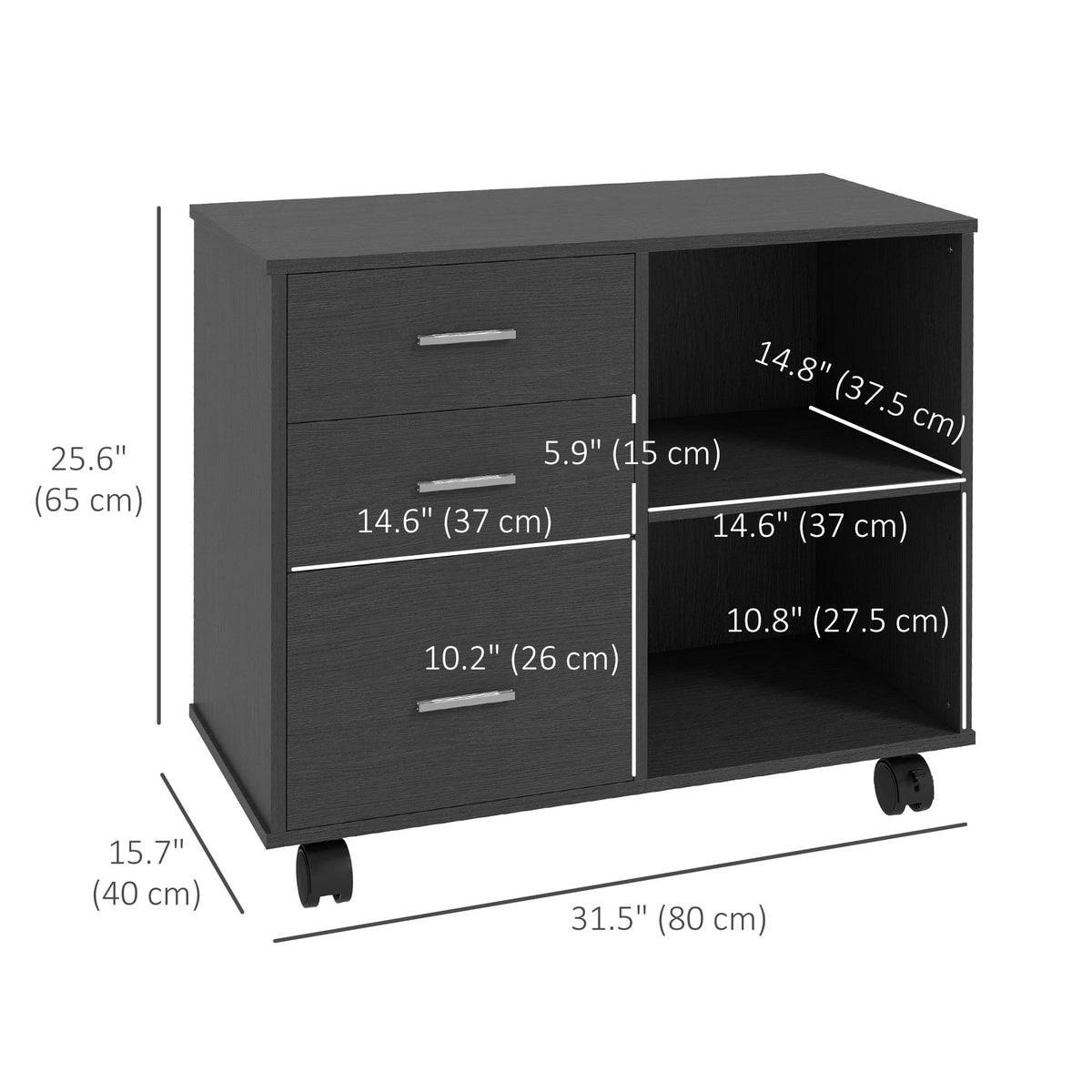 Modern Lateral Filing Cabinet, 3 Drawer File Cabinet for Letter and A4 Size Documents, Mobile – view 2