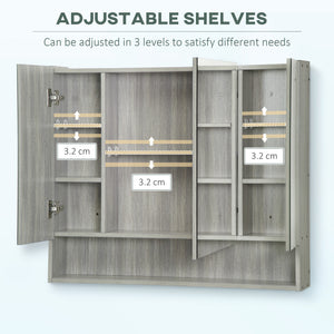 Wall Mounted Bathroom Medicine Cabinet with Mirror and Adjustable Shelves, Grey – view 5