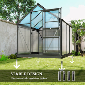 Greenhouse Garden, Green House, Outdoor Greenhouse Kit, PC Board with Sliding Door, 6.2' x 6.3' x 6.6', Grey