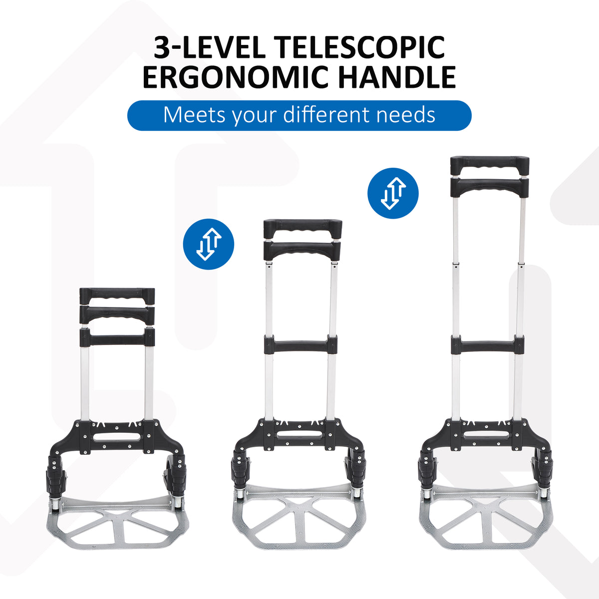 Folding Hand Truck and Dolly with 2 Wheels for Moving, Heavy Duty Luggage Handcart, Aluminum Box Cart with 3 Level Adjustable Telescoping Handle for 154lbs Load Capacity