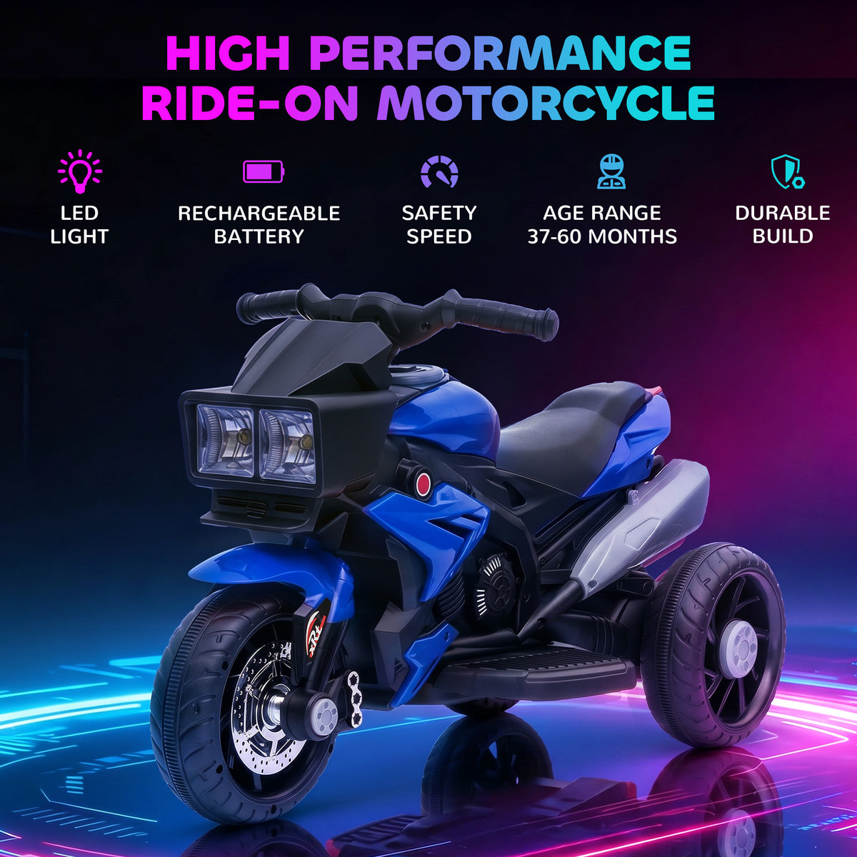 Aosom Kids Electric Pedal Motorcycle Ride-On Toy 6V Battery Powered w/ Music Horn Headlights Motorbike for Girls Boy