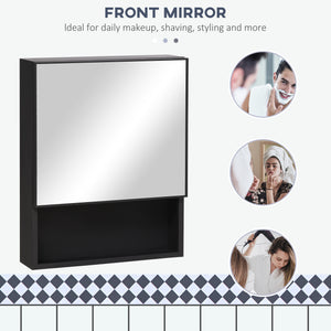 Bathroom Medicine Cabinet, Wall-Mounted Mirror Cabinet with Single Door, Storage Shelves and Stainless Steel Frame for Laundry Room, Black