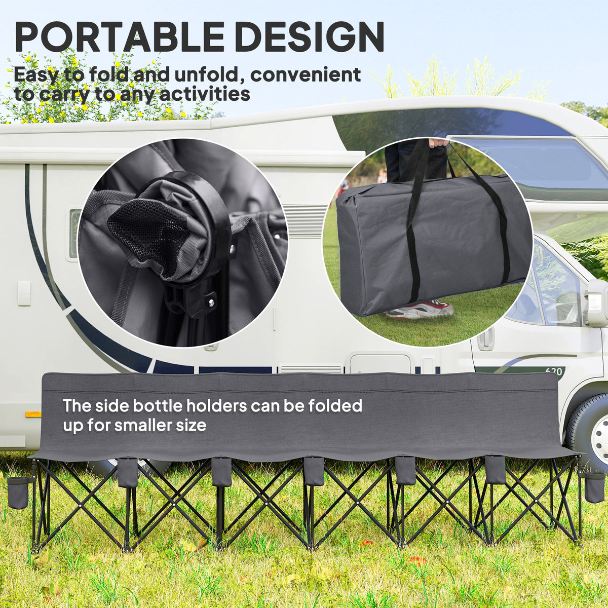 6 Seat Folding Camping Chair with Cup Holder and Carrying Case for Camping, Picnic, Sport Events, Black – view 17