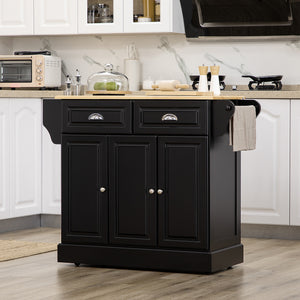 Kitchen Island with Storage Rolling Kitchen Serving Cart with Rubber Wood Top Towel Rack Storage Drawer – view 7