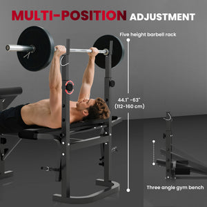 Soozier Adjustable Weight Bench with Bench Press Rack, Preacher Curl Bench, Leg Extension and Lat Pull Down