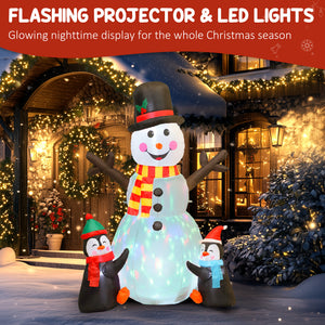 6FT Christmas Inflatables Snowman & Penguins with LED Lights and Flashing Projector Light, Blow Up Inflatable Decoration