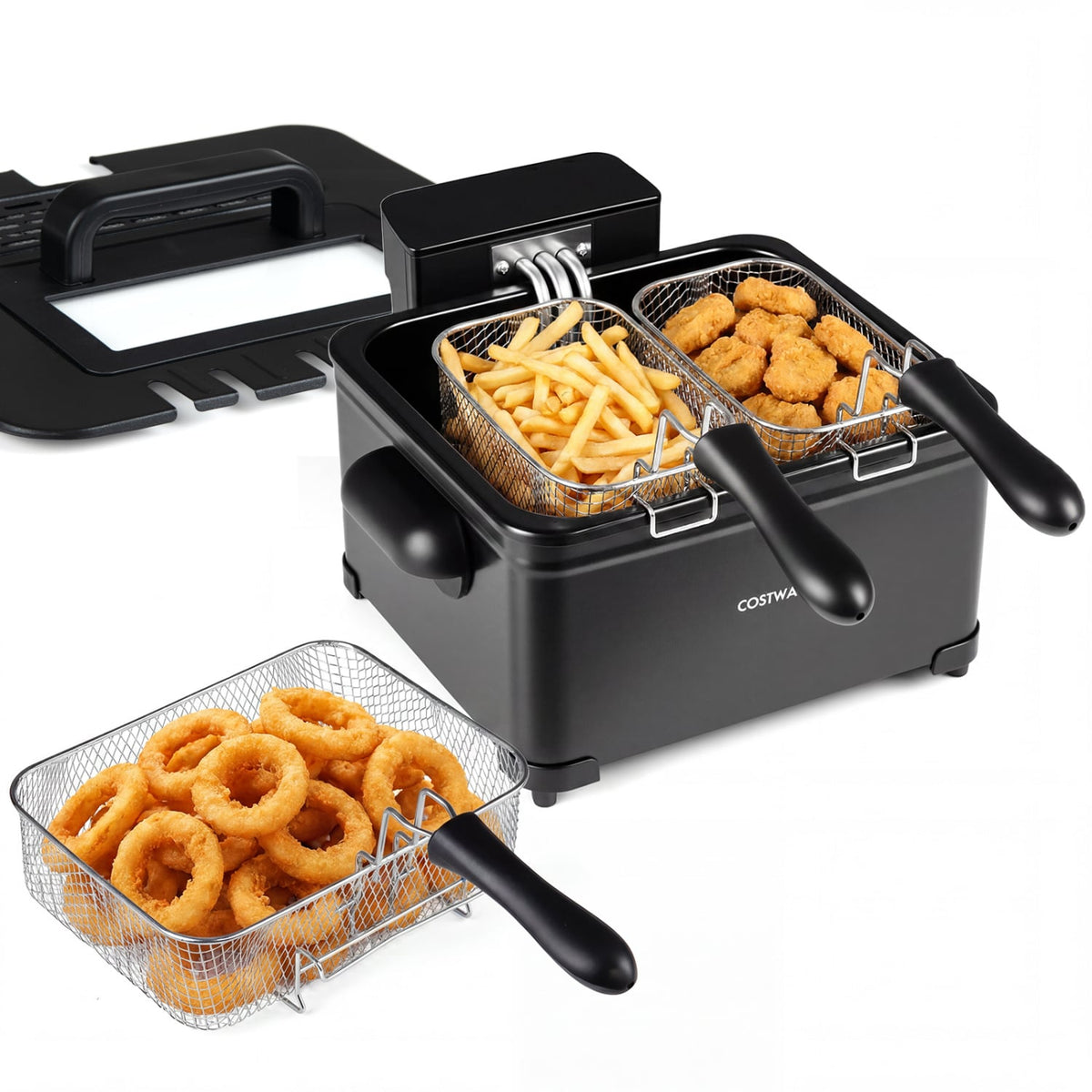 5.3-Qt Electric Deep Fryer with 3 Baskets 1700W LED Touch Screen and 6 Presets-Black view 2